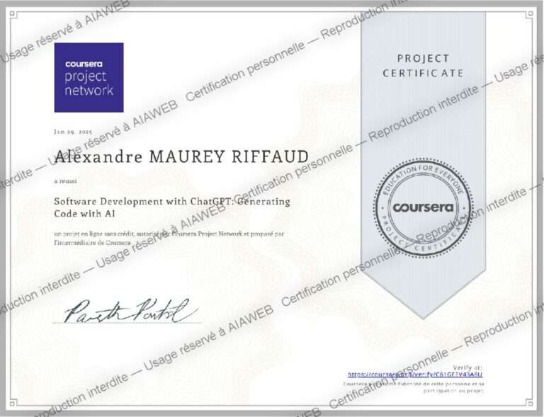 Certification : Software Development with ChatGPT : Generative AI