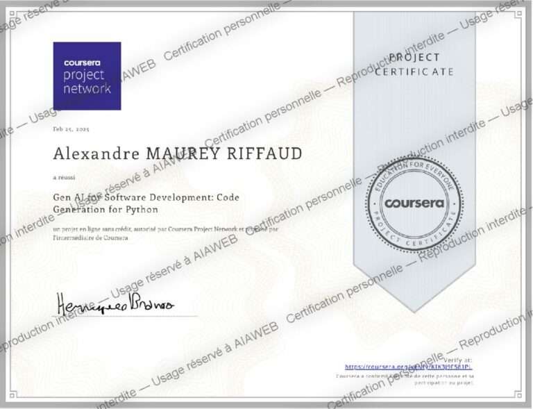 Certification : GenAI for Software Development: Code Generation for Python